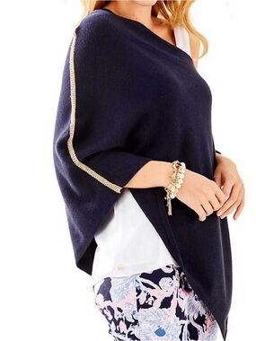 Lilly Pulitzer Navy Blue Metallic Trim Wrap Shawl